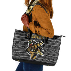 Zimbabwean Bird Statue Leather Tote Bag Tribal Pattern Flag Patch and Heritage Symbol