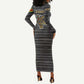 Zimbabwean Bird Statue Long Sleeve Bodycon Dress Tribal Pattern Flag Patch and Heritage Symbol