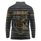 Zimbabwean Bird Statue Long Sleeve Polo Shirt Tribal Pattern Flag Patch and Heritage Symbol