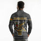 Zimbabwean Bird Statue Long Sleeve Polo Shirt Tribal Pattern Flag Patch and Heritage Symbol