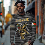 Zimbabwean Bird Statue Long Sleeve Shirt Tribal Pattern Flag Patch and Heritage Symbol