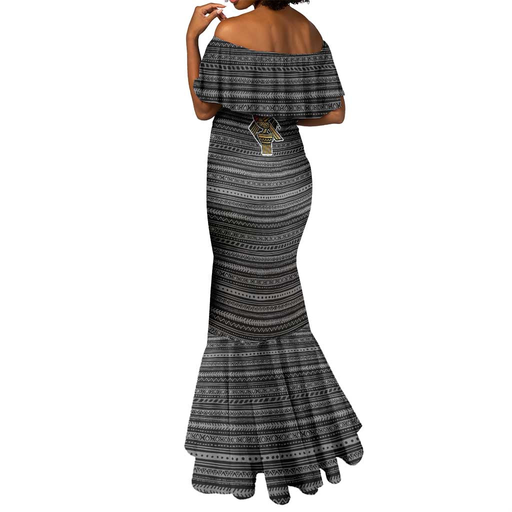 Zimbabwean Bird Statue Mermaid Dress Tribal Pattern Flag Patch and Heritage Symbol