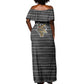Zimbabwean Bird Statue Off Shoulder Maxi Dress Tribal Pattern Flag Patch and Heritage Symbol