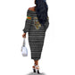 Zimbabwean Bird Statue Off The Shoulder Long Sleeve Dress Tribal Pattern Flag Patch and Heritage Symbol