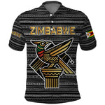 Zimbabwean Bird Statue Polo Shirt Tribal Pattern Flag Patch and Heritage Symbol