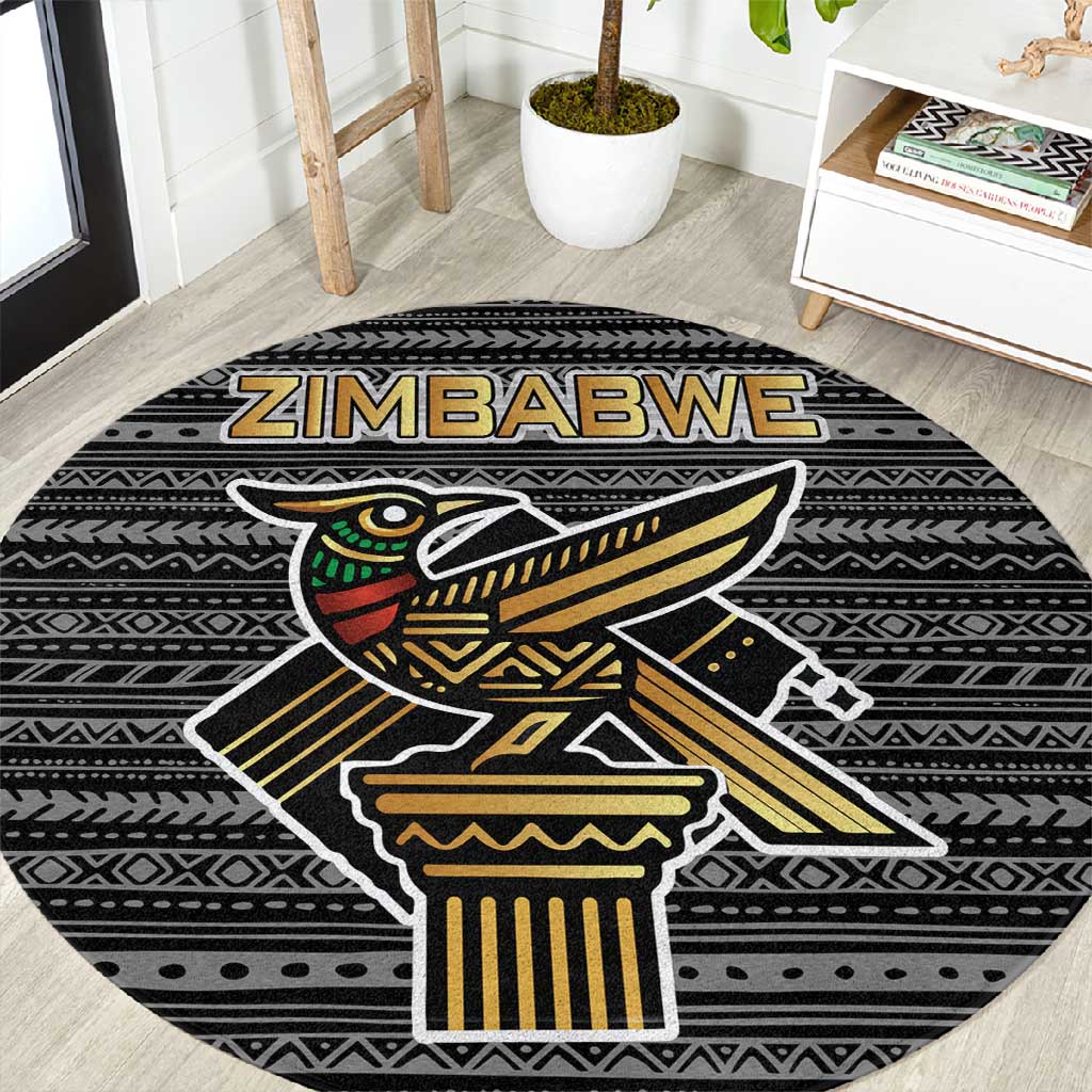 Zimbabwean Bird Statue Round Carpet Tribal Pattern Flag Patch and Heritage Symbol