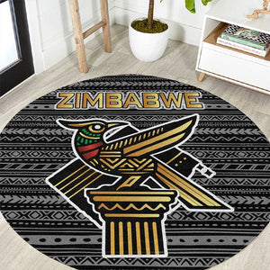 Zimbabwean Bird Statue Round Carpet Tribal Pattern Flag Patch and Heritage Symbol