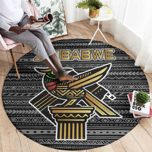 Zimbabwean Bird Statue Round Carpet Tribal Pattern Flag Patch and Heritage Symbol
