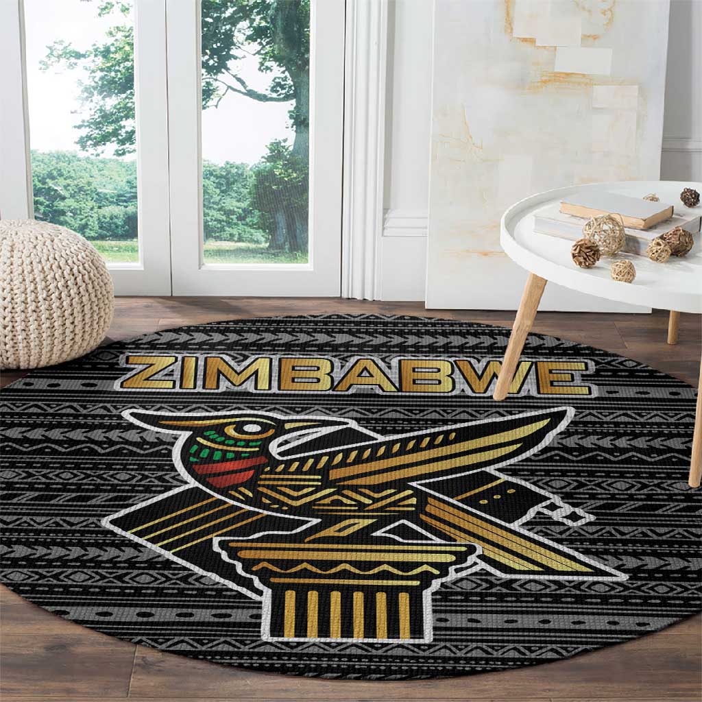 Zimbabwean Bird Statue Round Carpet Tribal Pattern Flag Patch and Heritage Symbol