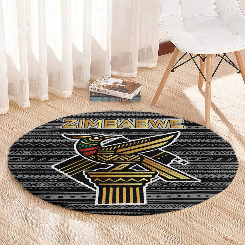 Zimbabwean Bird Statue Round Carpet Tribal Pattern Flag Patch and Heritage Symbol