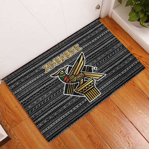 Zimbabwean Bird Statue Rubber Doormat Tribal Pattern Flag Patch and Heritage Symbol