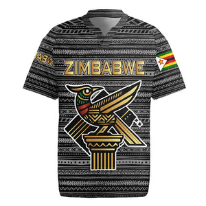 Zimbabwean Bird Statue Rugby Jersey Tribal Pattern Flag Patch and Heritage Symbol