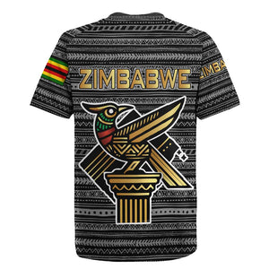 Zimbabwean Bird Statue Rugby Jersey Tribal Pattern Flag Patch and Heritage Symbol