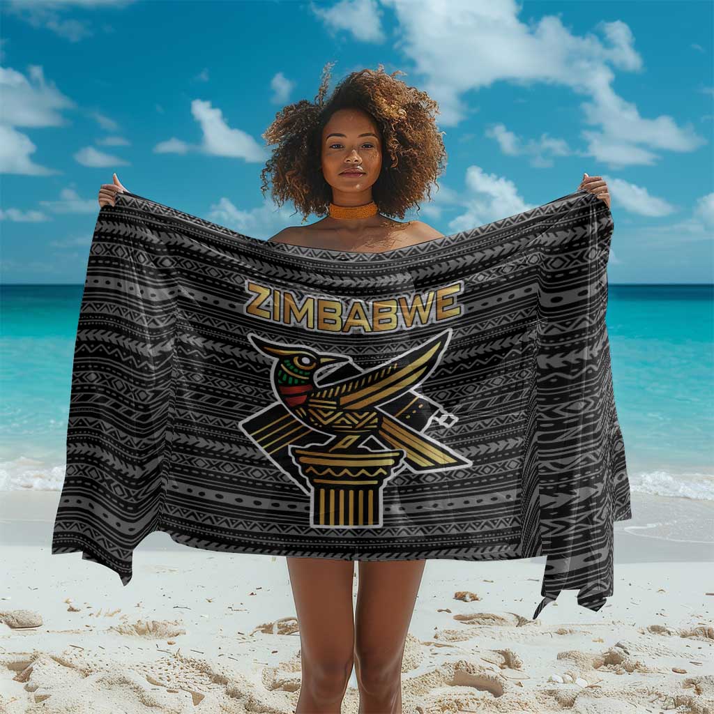 Zimbabwean Bird Statue Sarong Tribal Pattern Flag Patch and Heritage Symbol