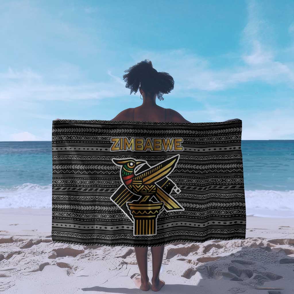 Zimbabwean Bird Statue Sarong Tribal Pattern Flag Patch and Heritage Symbol
