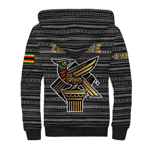 Zimbabwean Bird Statue Sherpa Hoodie Tribal Pattern Flag Patch and Heritage Symbol