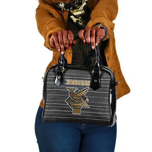 Zimbabwean Bird Statue Shoulder Handbag Tribal Pattern Flag Patch and Heritage Symbol