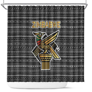Zimbabwean Bird Statue Shower Curtain Tribal Pattern Flag Patch and Heritage Symbol