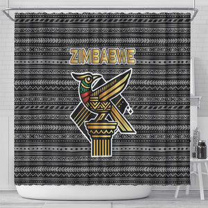 Zimbabwean Bird Statue Shower Curtain Tribal Pattern Flag Patch and Heritage Symbol