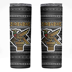Zimbabwean Bird Statue Skinny Tumbler Tribal Pattern Flag Patch and Heritage Symbol