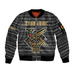 Zimbabwean Bird Statue Sleeve Zip Bomber Jacket Tribal Pattern Flag Patch and Heritage Symbol