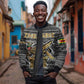 Zimbabwean Bird Statue Sleeve Zip Bomber Jacket Tribal Pattern Flag Patch and Heritage Symbol