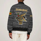Zimbabwean Bird Statue Sleeve Zip Bomber Jacket Tribal Pattern Flag Patch and Heritage Symbol