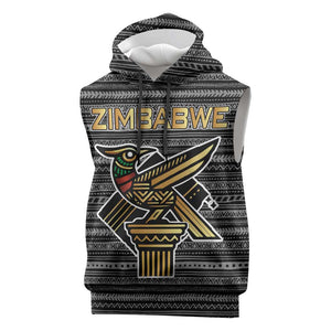 Zimbabwean Bird Statue Sleeveless Hoodie Tribal Pattern Flag Patch and Heritage Symbol - African Pride