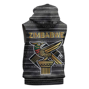 Zimbabwean Bird Statue Sleeveless Hoodie Tribal Pattern Flag Patch and Heritage Symbol - African Pride