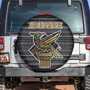 Zimbabwean Bird Statue Spare Tire Cover Tribal Pattern Flag Patch and Heritage Symbol