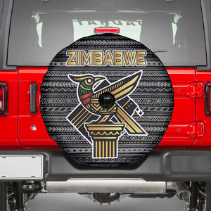 Zimbabwean Bird Statue Spare Tire Cover Tribal Pattern Flag Patch and Heritage Symbol