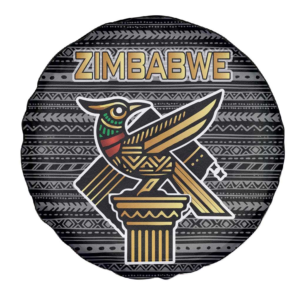 Zimbabwean Bird Statue Spare Tire Cover Tribal Pattern Flag Patch and Heritage Symbol