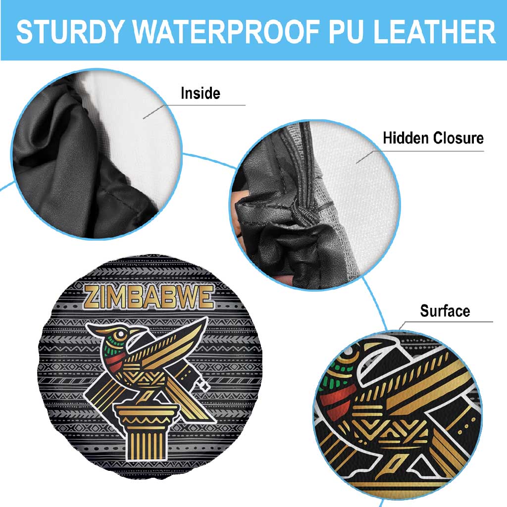 Zimbabwean Bird Statue Spare Tire Cover Tribal Pattern Flag Patch and Heritage Symbol
