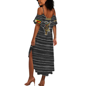 Zimbabwean Bird Statue Summer Maxi Dress Tribal Pattern Flag Patch and Heritage Symbol