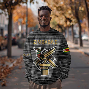 Zimbabwean Bird Statue Sweatshirt Tribal Pattern Flag Patch and Heritage Symbol