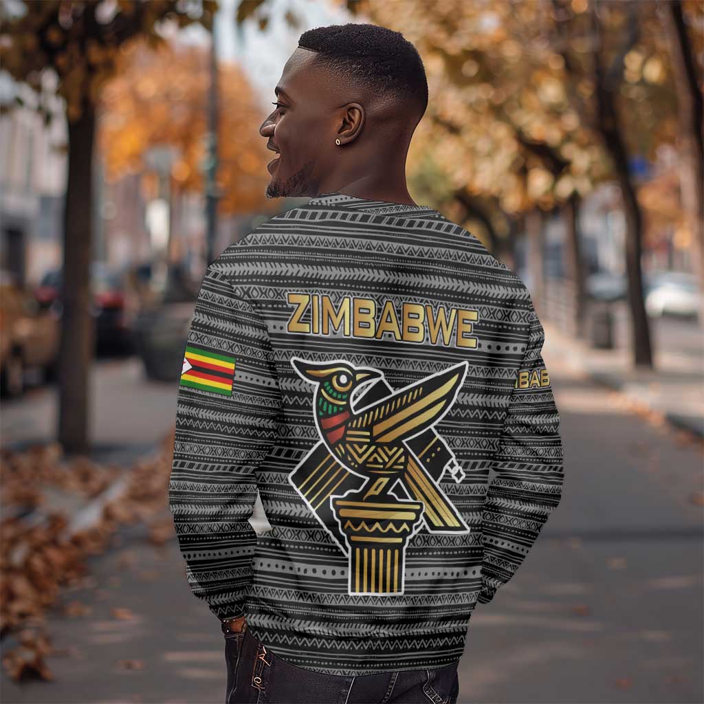 Zimbabwean Bird Statue Sweatshirt Tribal Pattern Flag Patch and Heritage Symbol