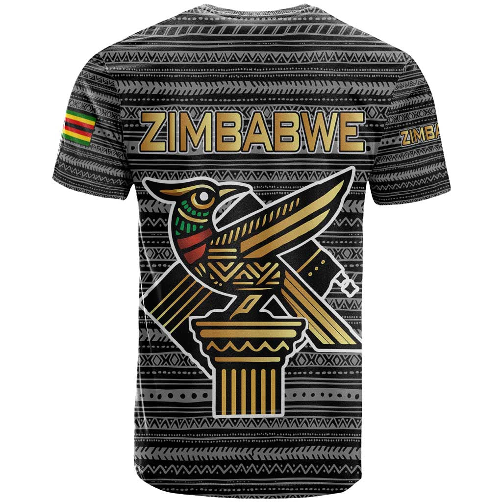 Zimbabwean Bird Statue T shirt Tribal Pattern Flag Patch and Heritage Symbol