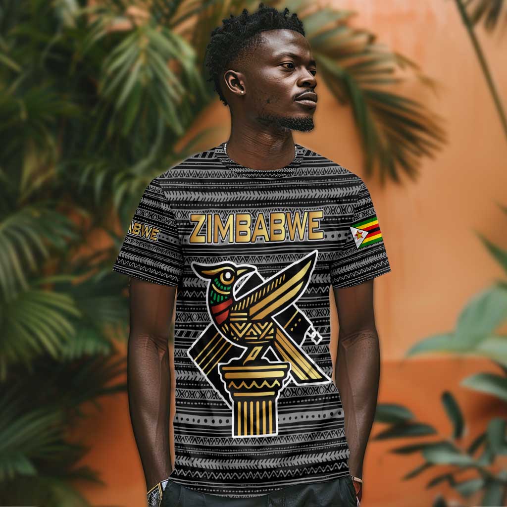 Zimbabwean Bird Statue T shirt Tribal Pattern Flag Patch and Heritage Symbol