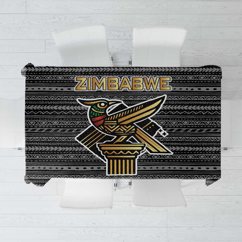 Zimbabwean Bird Statue Tablecloth Tribal Pattern Flag Patch and Heritage Symbol