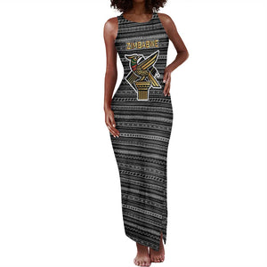 Zimbabwean Bird Statue Tank Maxi Dress Tribal Pattern Flag Patch and Heritage Symbol