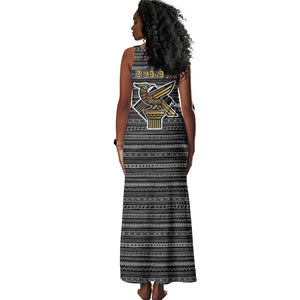 Zimbabwean Bird Statue Tank Maxi Dress Tribal Pattern Flag Patch and Heritage Symbol