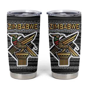 Zimbabwean Bird Statue Tumbler Cup Tribal Pattern Flag Patch and Heritage Symbol