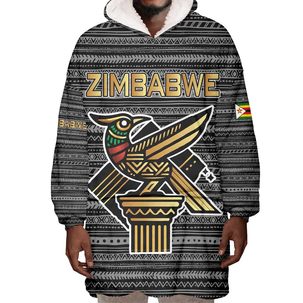 Zimbabwean Bird Statue Wearable Blanket Hoodie Tribal Pattern Flag Patch and Heritage Symbol