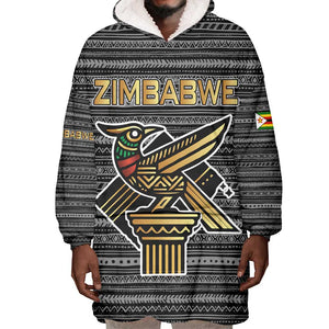 Zimbabwean Bird Statue Wearable Blanket Hoodie Tribal Pattern Flag Patch and Heritage Symbol