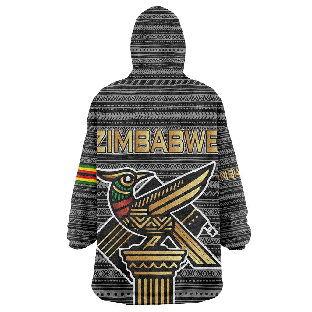 Zimbabwean Bird Statue Wearable Blanket Hoodie Tribal Pattern Flag Patch and Heritage Symbol