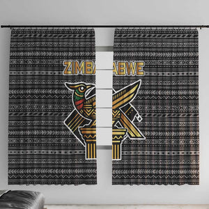 Zimbabwean Bird Statue Window Curtain Tribal Pattern Flag Patch and Heritage Symbol