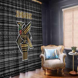 Zimbabwean Bird Statue Window Curtain Tribal Pattern Flag Patch and Heritage Symbol