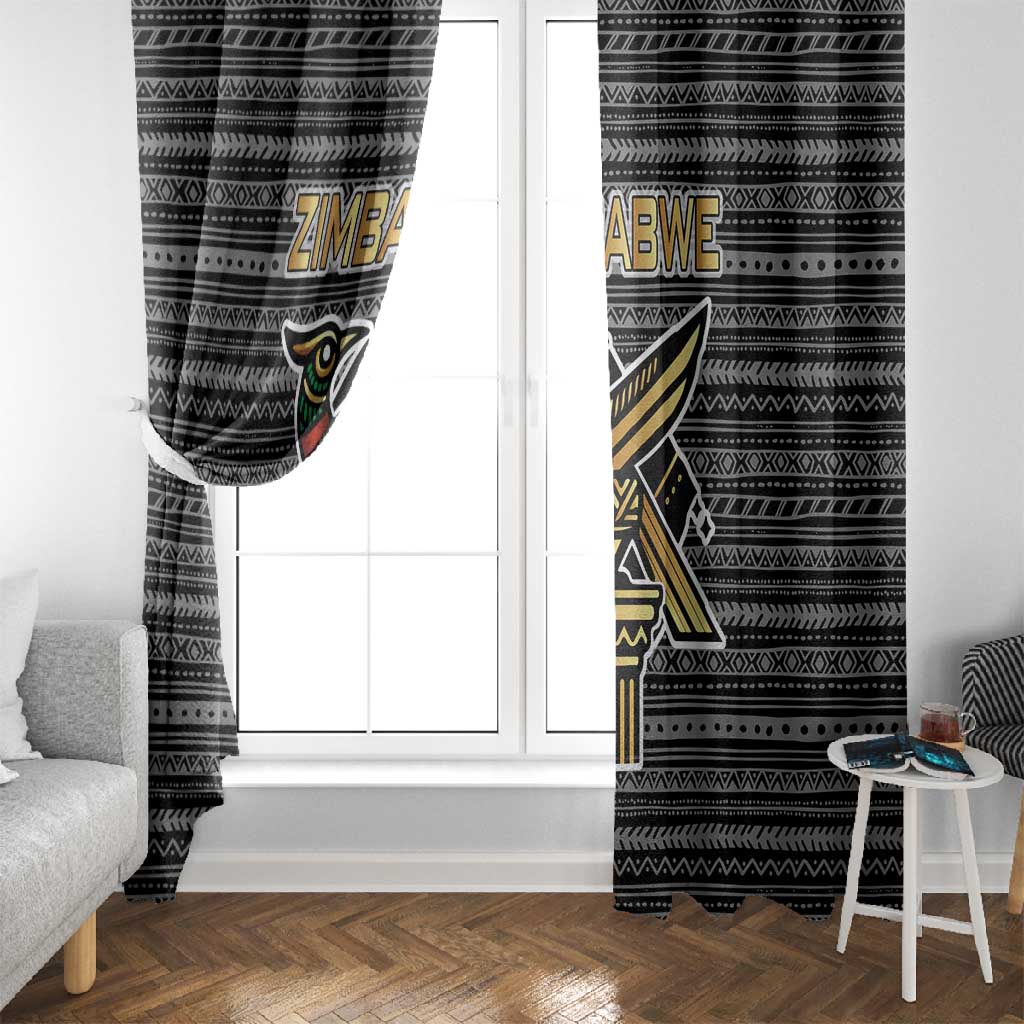 Zimbabwean Bird Statue Window Curtain Tribal Pattern Flag Patch and Heritage Symbol