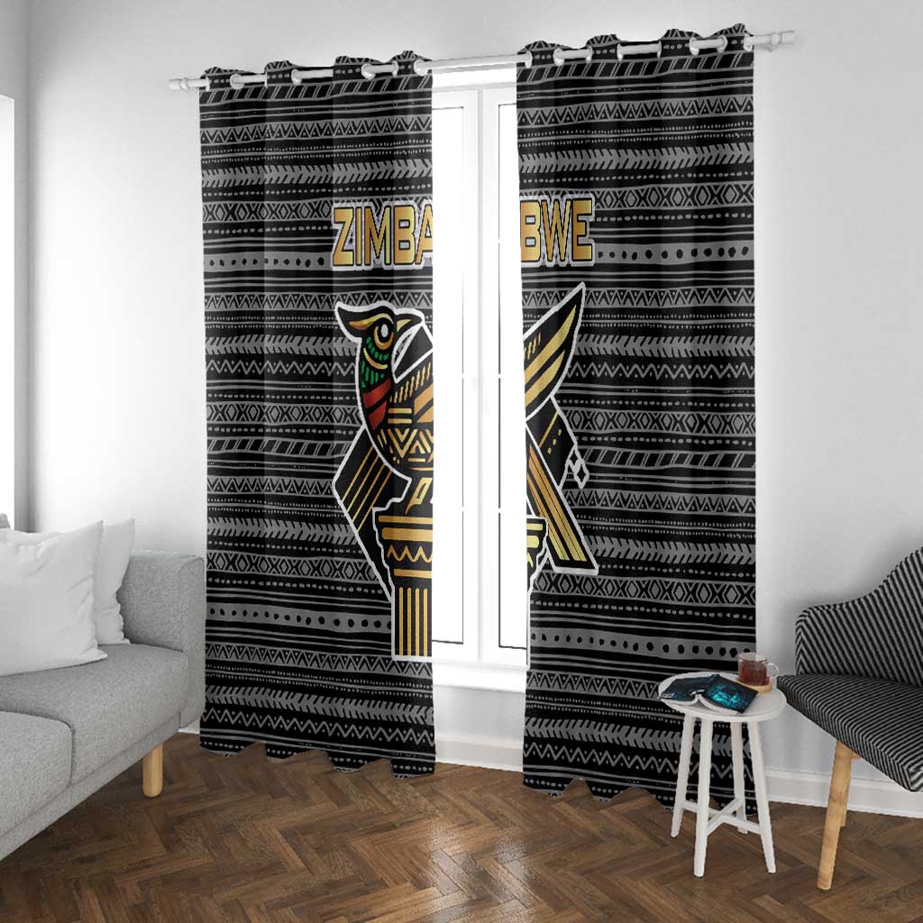 Zimbabwean Bird Statue Window Curtain Tribal Pattern Flag Patch and Heritage Symbol