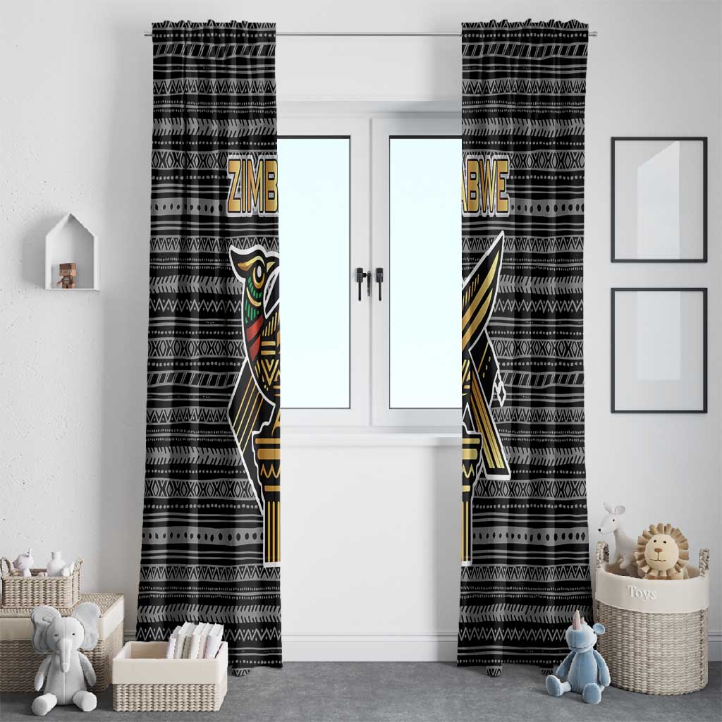 Zimbabwean Bird Statue Window Curtain Tribal Pattern Flag Patch and Heritage Symbol